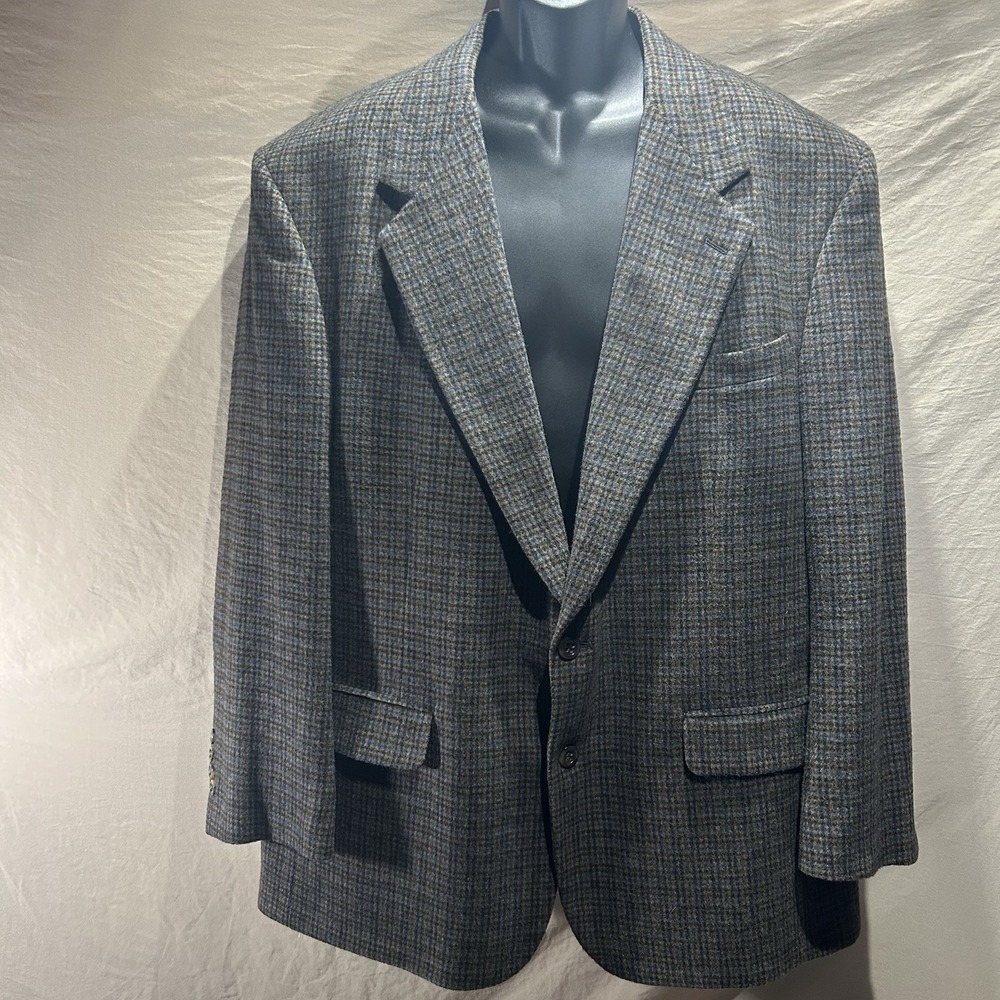 Vintage PBM Select Dillards Mens 40R Camel Hair Sport Coat Blazer Blue Plaid USA